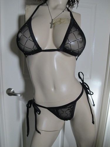 Sheer diamond mesh thong - sheer,